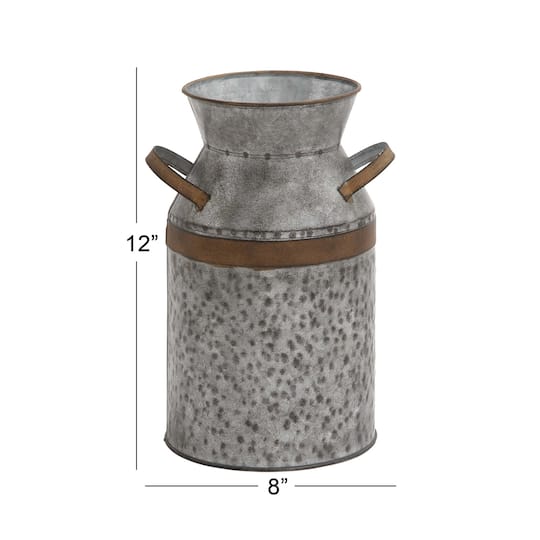 12" Gray Decorative Tin Milk Can
